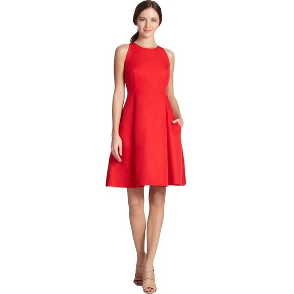 Kate Spade Angelika Fit & Flare Dress Size 12 Lacquer Red Sleeveless Cotton Silk - Picture 1 of 15